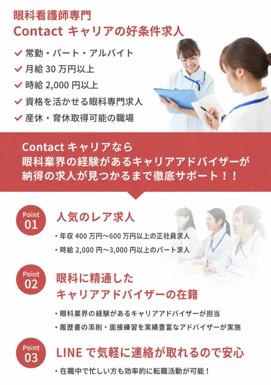 眼科看護師 Contactキャリアの好条件求人・無料キャリア相談